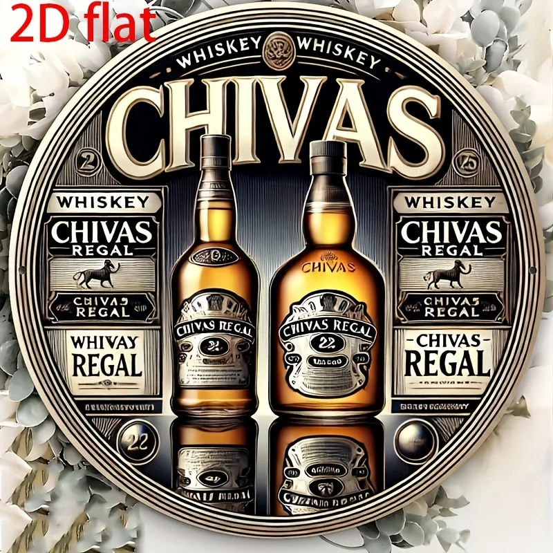 Dekor Chivas Whiskey Rundes Metallschild/Aluminium-Wandkunst für Heim- und Bürodekoration/langlebiges Material, 2D flach