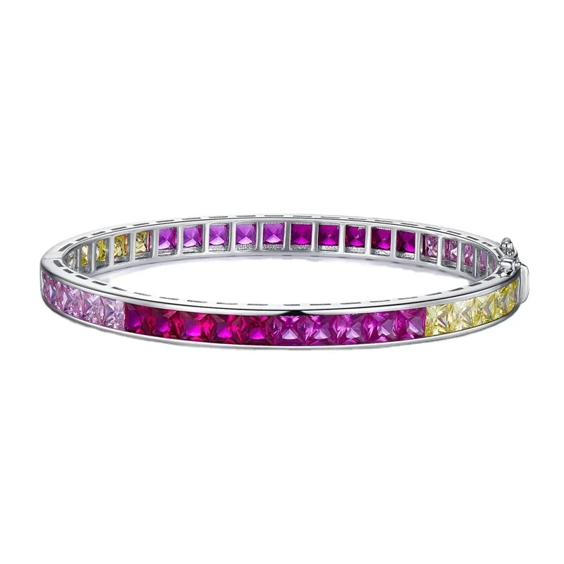 

2023 New S925 Silver Borderless Inlaid Colorful Diamond Bracelet Rainbow Candy Full