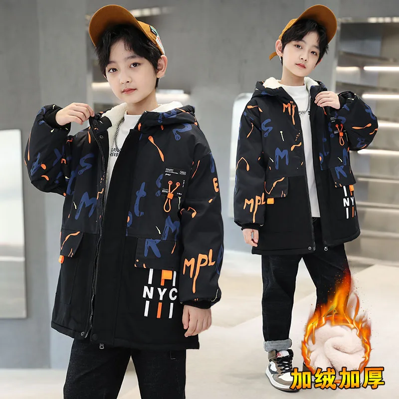 Boys Coat Jacket Cotton Outerwear Windbreak 2023 Thicken Velvet Winter Warm Christmas Gift Children\'s Clothing