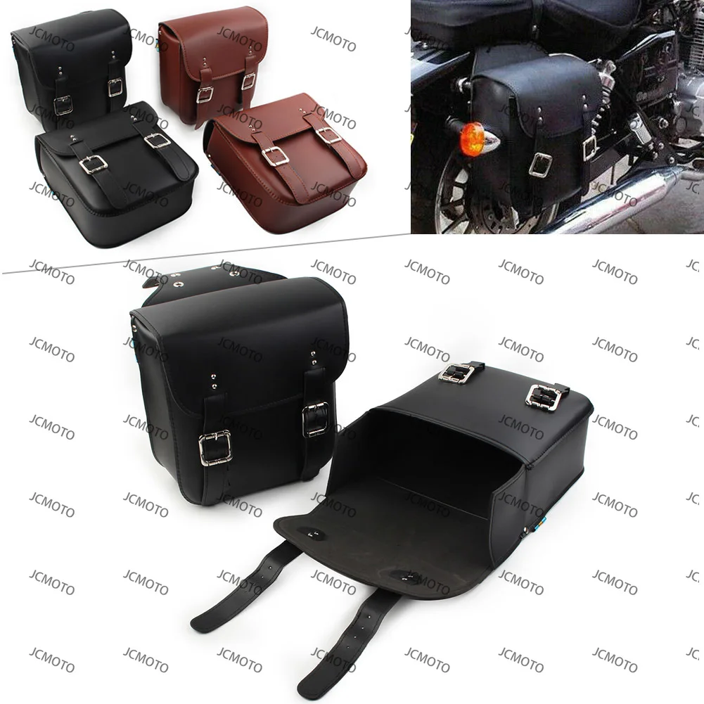 

For Harley Sportster XL883 XL1200 Black/Brown 2x Motorbike Side Saddle Bags Leather