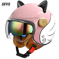 Casco de motocicleta Retro 3C y DOT certificado media cara ABS casco doble visera protector solar oculto extraíble lindas orejas de gato