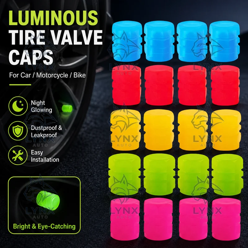 4/100PCS Luminous Tire Valve Caps for Car Motorcycle Bike Night Glowing Fluorescent Decor Tyre Valve Stem Wheel Nozzle