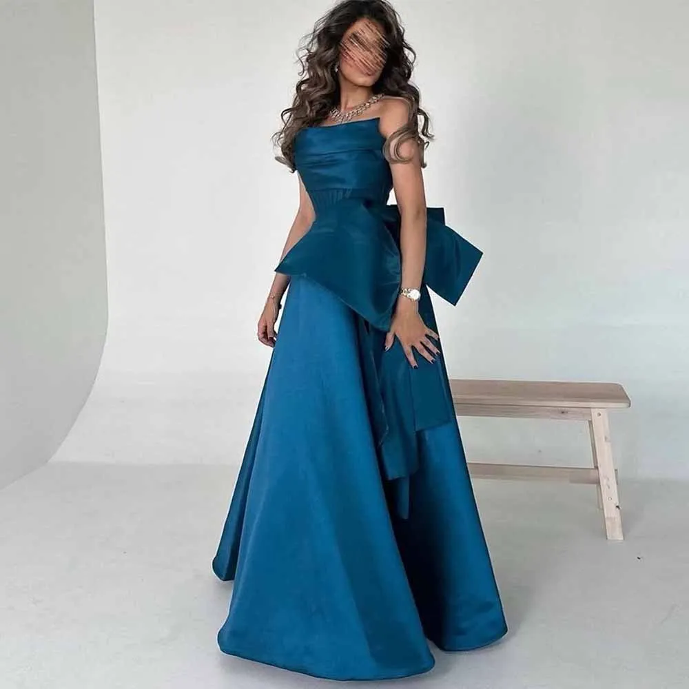 

Contrast Color Women's Evening Ball Gowns Satin A-line Celebrity Dress Dark Royal Blue Strapless Tiered Birthday Dress Long 2025