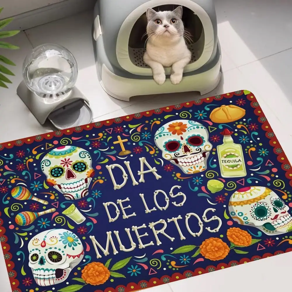 Mexico Day of The Dead Sugar Skulls Floor Mat Carpet Room Bedroom Decoration Balcony Anti-Slip Doormat Living Room Decor Mat