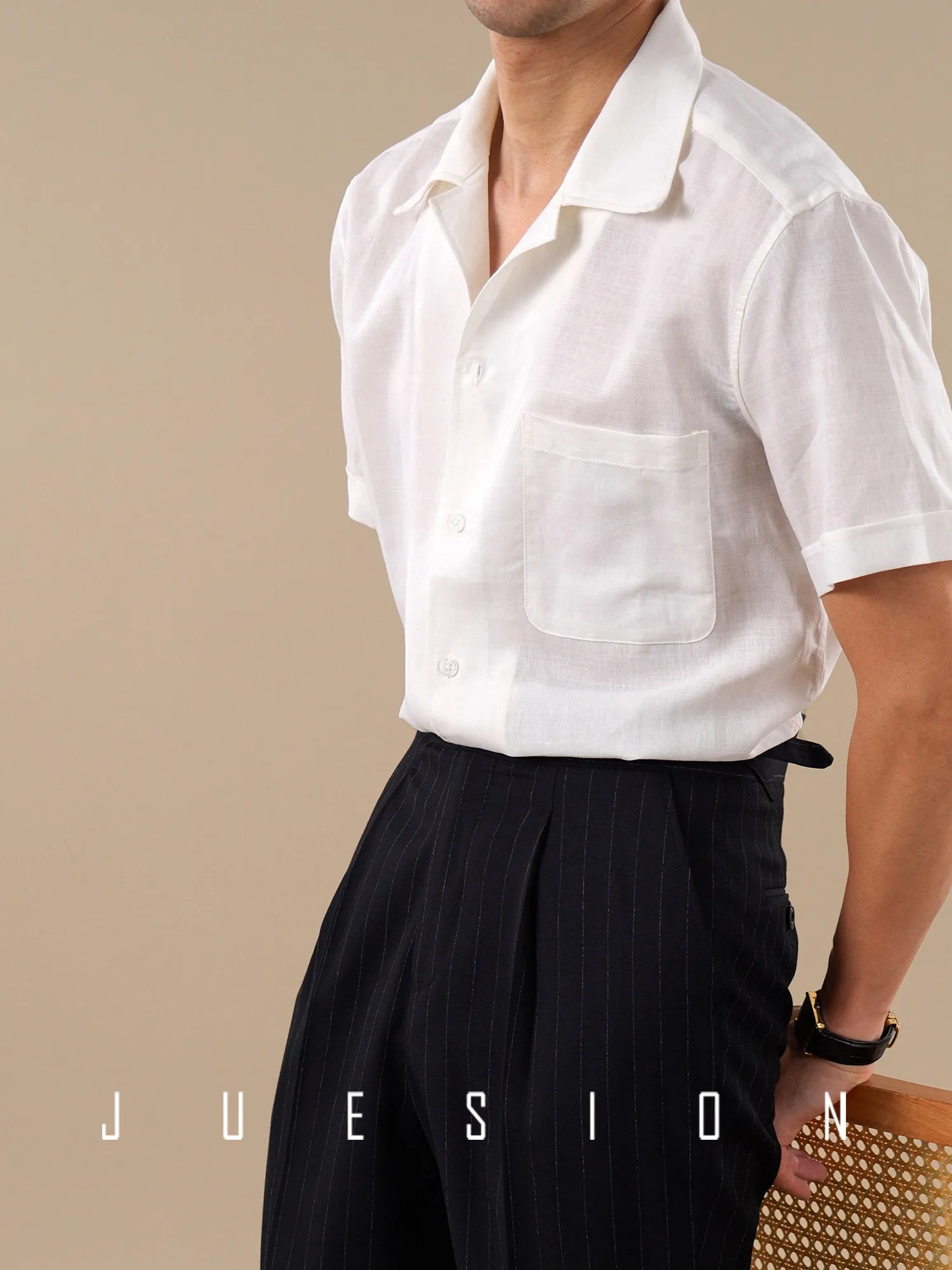 [Refreshing cotton and linen blend] Summer breathable ramie shirt men's short-sleeved solid color Cuban collar shirt