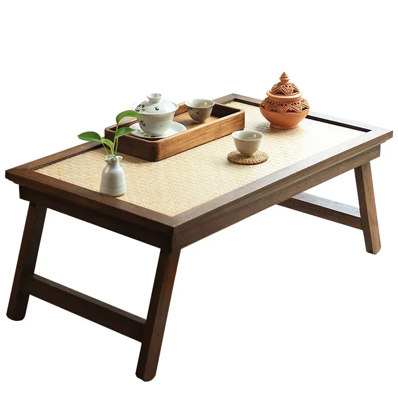 Japanese Solid Wood Tea Table Folding Compact Balcony Coffee Bamboo Portable Style Low Stand Window Side Organizer