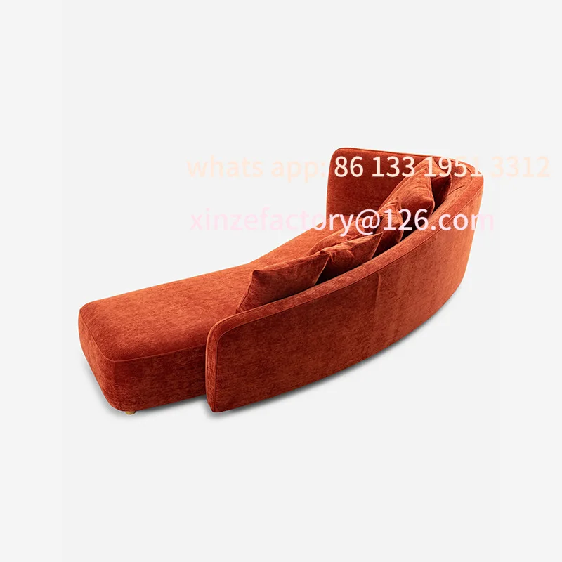 

Customizable high-end light luxury orange chenille fabric curved sofa hotel beauty salon princess chair sofa customization