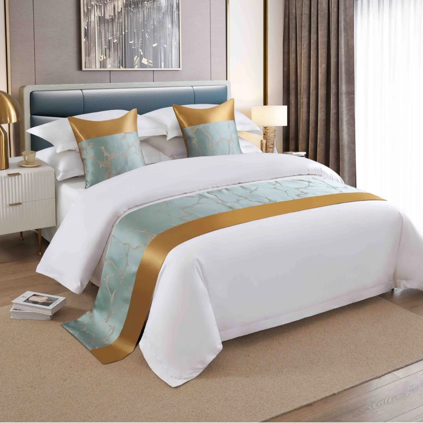Light Luxury High-end Style Hotel High Precision Jacquard Beddings Bed Runner Bed Tail Towel Homestay Towel With Pillow Cushions