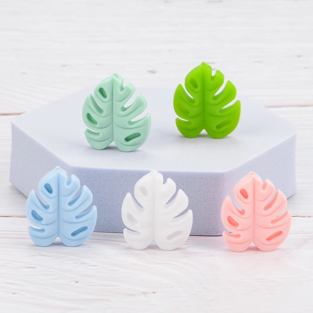 LOFCA 30pcs Silicone Monstera Beads Cartoon Leaf BPA Free Silicone Teether Baby Accessories Toys DIY Necklace Pacifier Chain