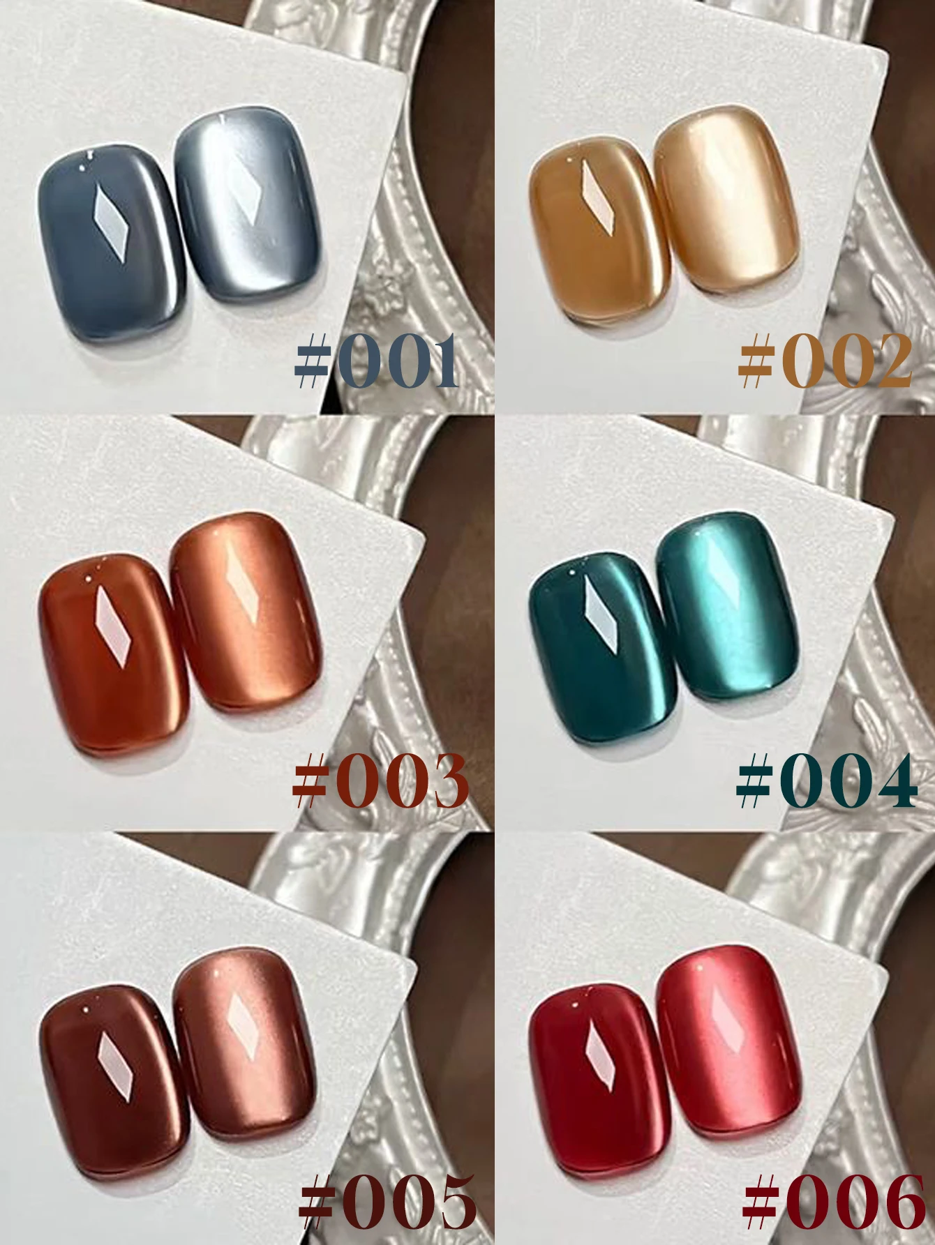 1-6pcs 12ML Chrome Mirror Cat Eye Gel 6 Shades Magnetic UV Soak Off Polish Whitening Glass Bead Shine DIY Nail Art Pigment