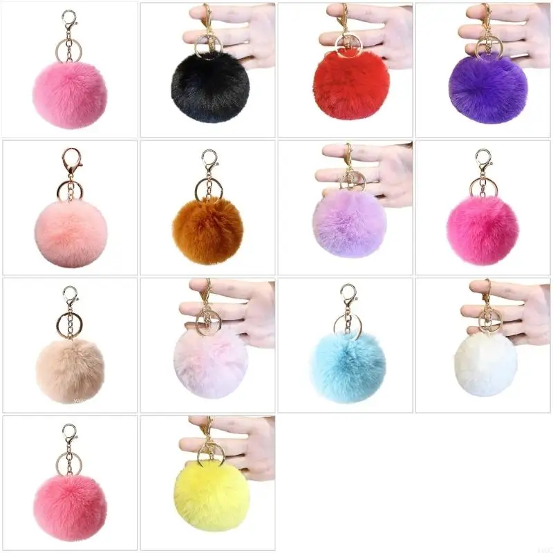 Velvety Faux Hair Ball Keyring Handbag Car Jewelry Gift Present for Women Girls 