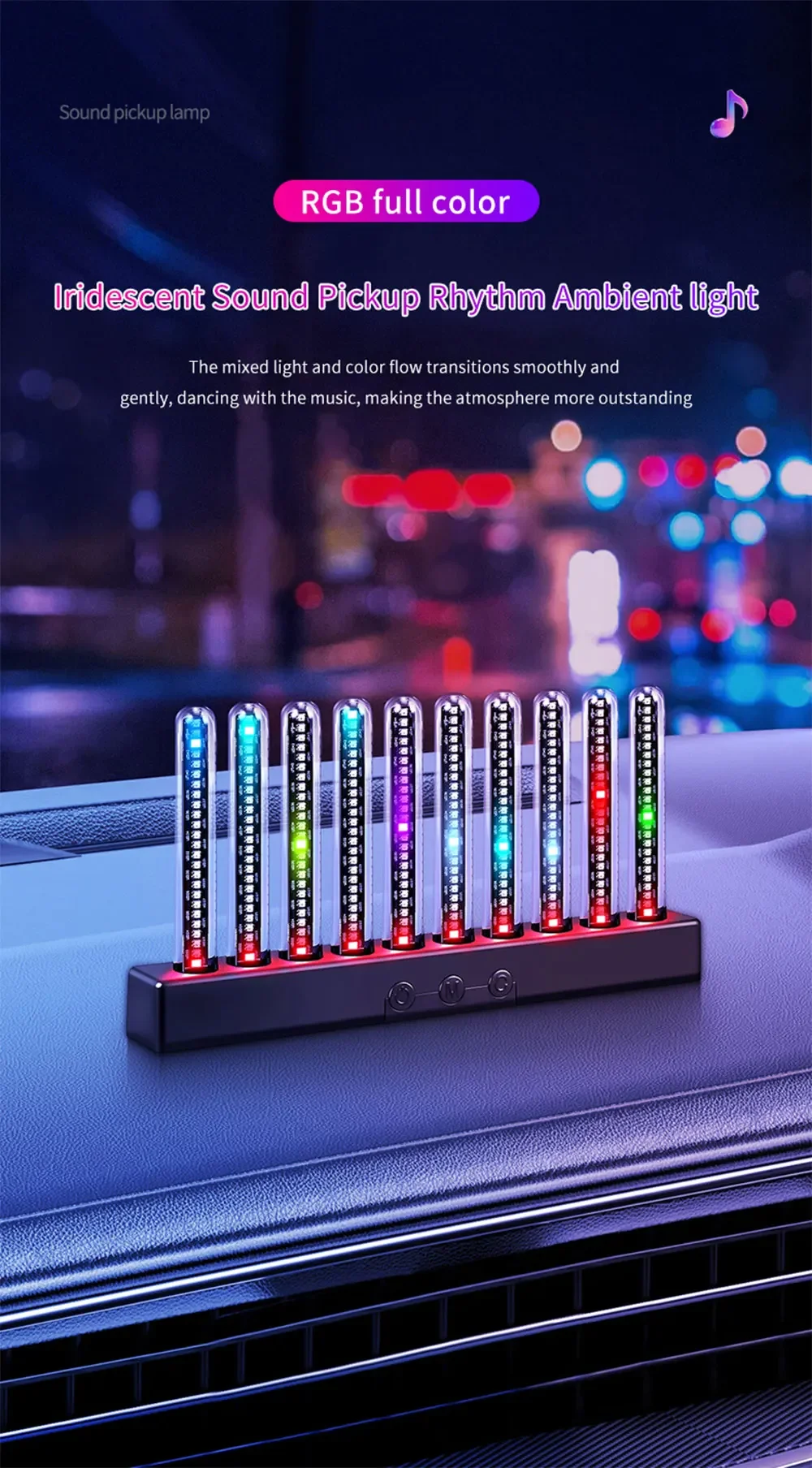 Auto RGB Pickup Licht Spektrum Rhythmus Atmosphäre LED Leuchtende Röhre Musik Tischset Auto-Ornament Sprachgesteuertes Geschenk – Detail 1