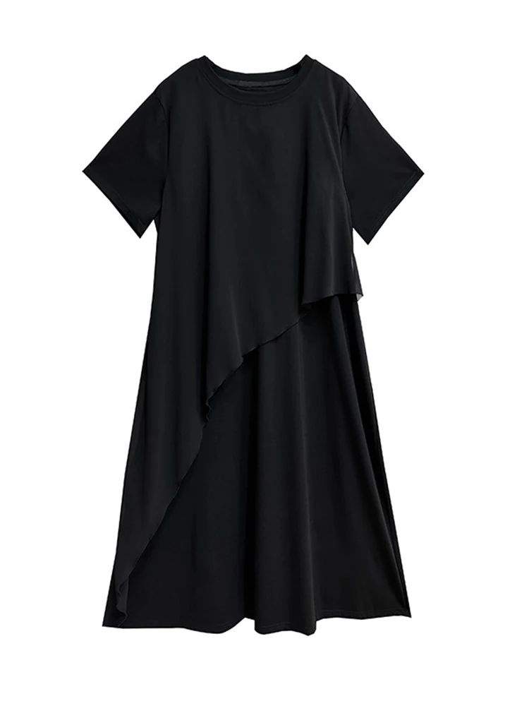 XITAO-vestido informal negro de dos piezas para mujer, ropa de retales asimétrica, simplicidad, hq2357, 2024