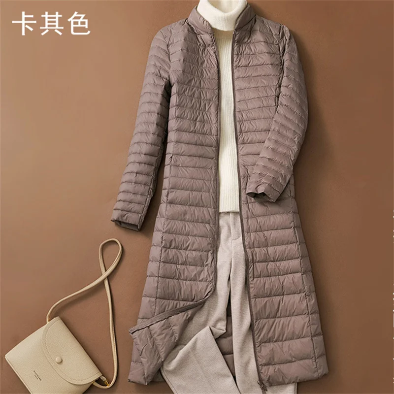 New Autumn Winter Women Stand Collar Long Down Coat Light Thin White Duck Down Jacket Parkas Female Slim Bigsize Puffer Outwears