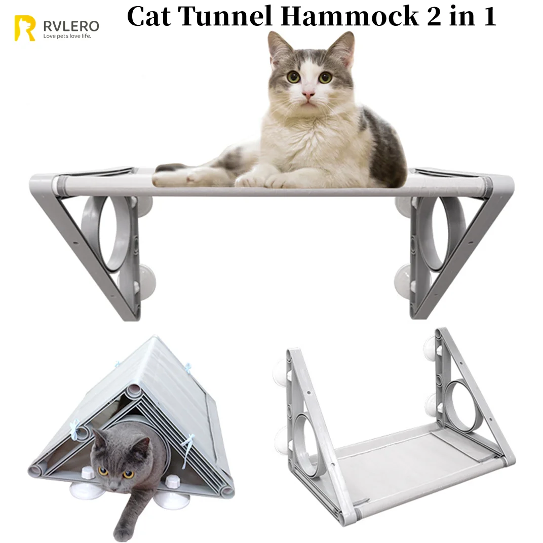 

Cat Hammock Tunnel 2 in 1 Window Suction Cup Balcony Suspended Cat Hammock Bed Mat All-season Cat Tunnel Passage Pet Accessories