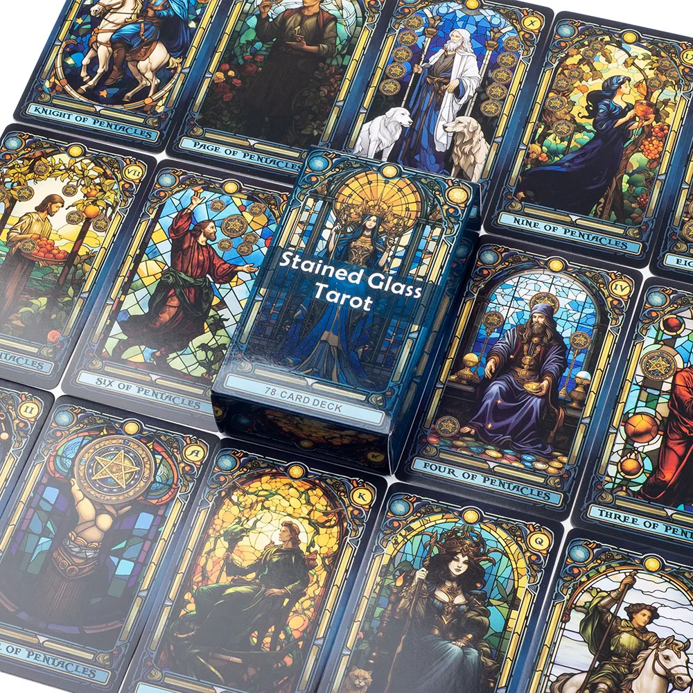 Stained Glass Tarot A 78-Card Deck Leisure Entertainment Game Card Family Gathering Divination Board Playing Games 10.3*6Cm