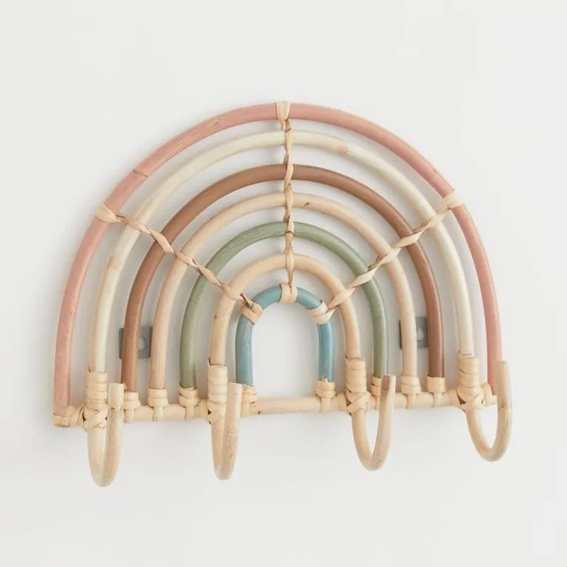 

Rattan rainbow hooks wall shelves, hand-woven vintage rattan