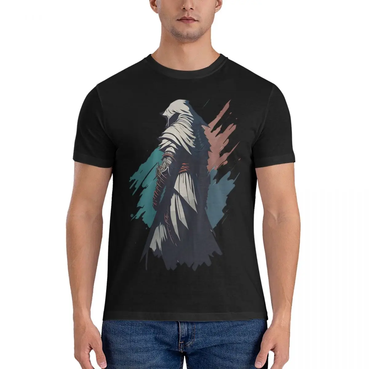 Ezio Auditore From Silhouette T-Shirts for Men A-Assassin's Game Creed Awesome Cotton Tee Shirt  Short Sleeve Gift Idea Clothing