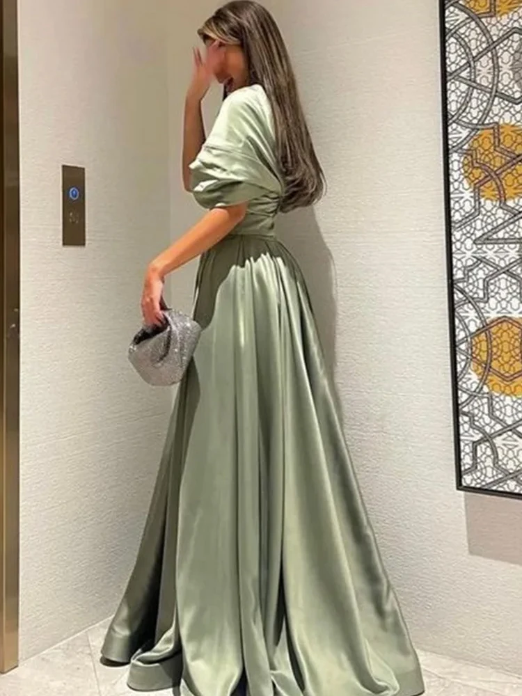 Customized Elegant Mustard Green Prom Dress 2024 Sexy Short Sleeve مناسبة رسمية Off Shoulder A-line Vestidos De Noche Fashion Cl