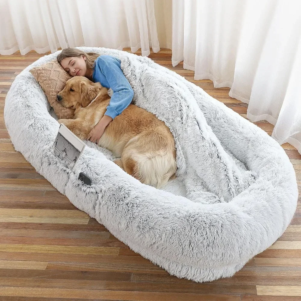 Human Dog Bed, 71''x45''x12'' Size Fits You and Pets, Washable Faux Fur Dog Bed for People Doze Off, Napping Orthopedic Dog Bed