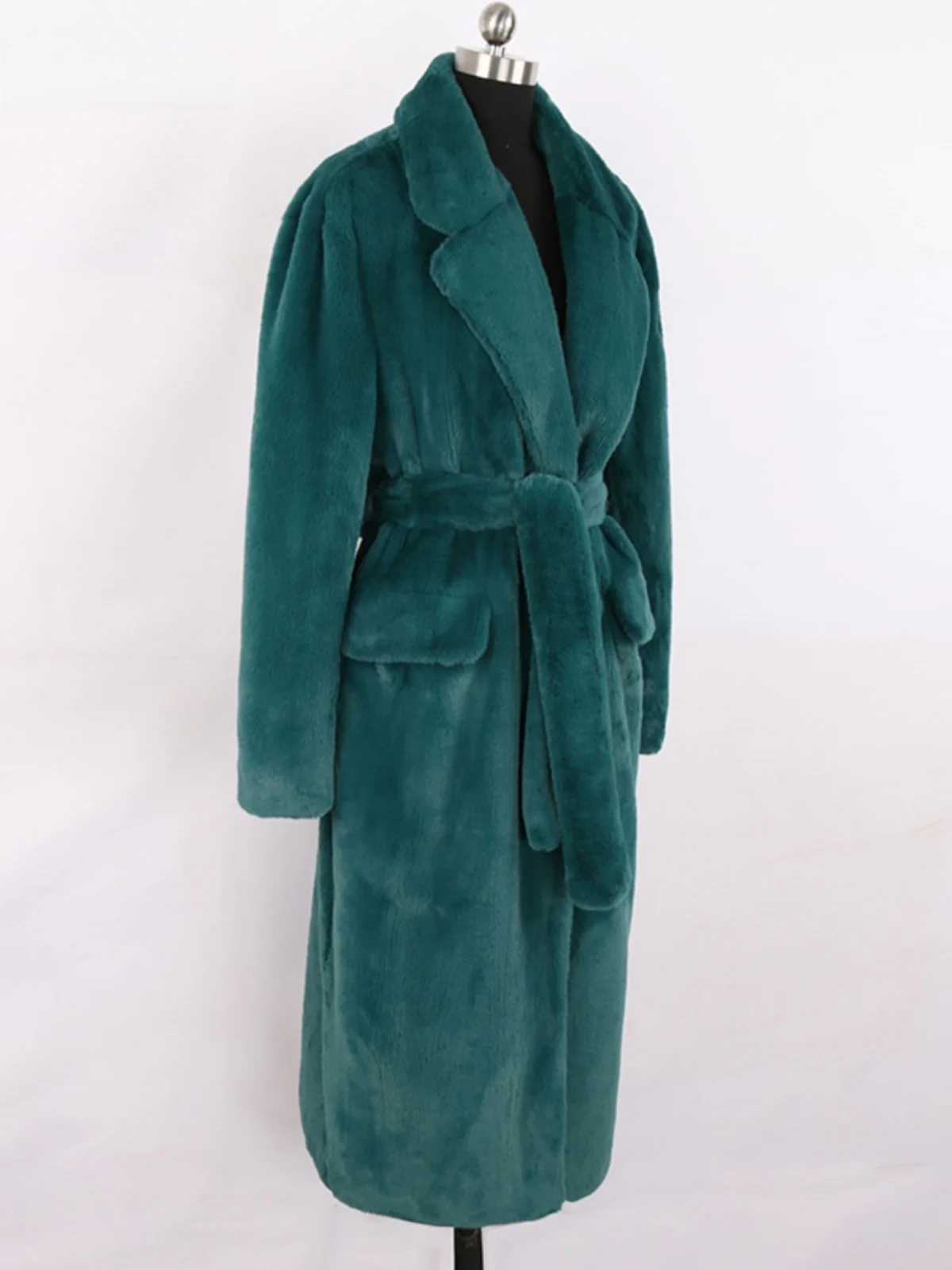 Nerazzurri Women's Long Sleeve Faux Fur Coat Loose Fit Fashionable And Stylish Winter Outerwear with Belt Plush Large Coat