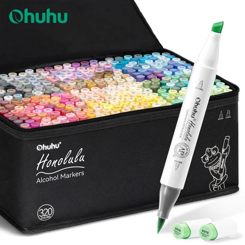 Ohuhu Honolulu-Juego de rotuladores de 320 colores, marcadores artísticos con Alcohol, puntas duales recargables, bocetos, dibujo, Manga, suministros de arte escolar