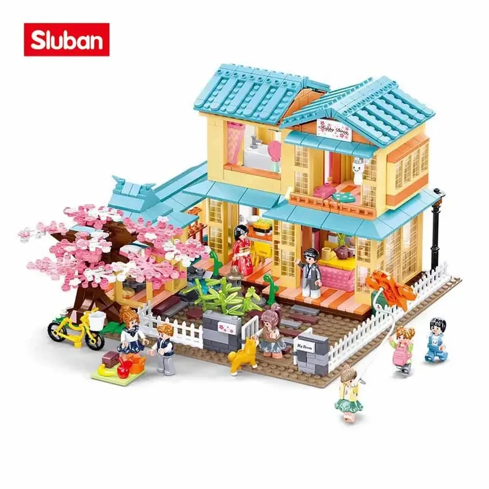 1029PCS blocchi di costruzione della casa in stile giapponese Cherry Tree House City Streetview Model Bricks decorazione del Desktop regalo giocattolo fai da te per bambini