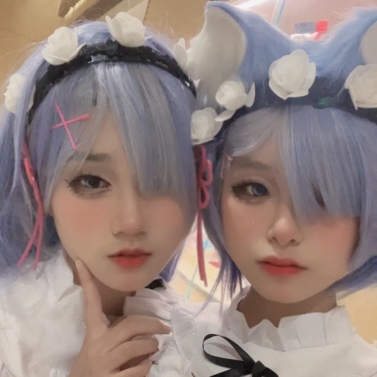 2026 Light Blue Gradient Short Bob Wig, Side Bangs Synthetic Hair for Rem Cosplay and Maid Costume Looks - view 6