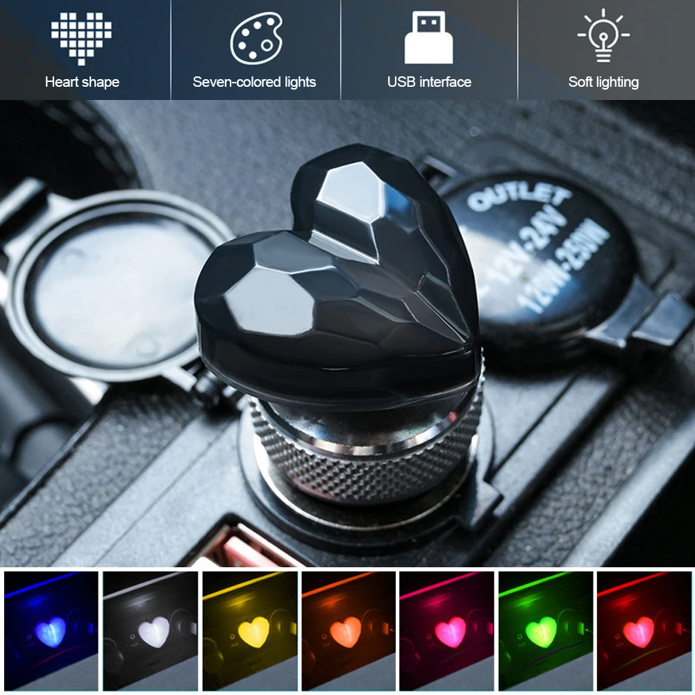 

USB Car Interior Ambient Atmosphere Light LED Decorative Heart Type Lights for Auto Reading Lamp Decorations