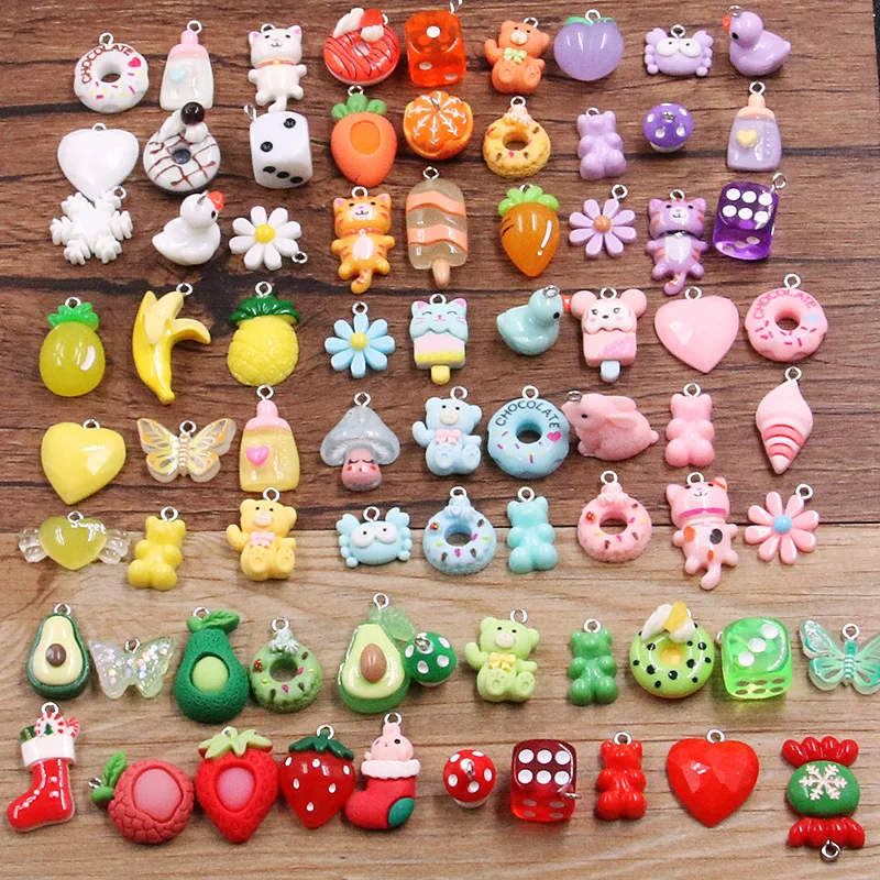 10Pcs 8 Color Mix Fruit Animals Flowers Sieve Resin Earring Charms Diy Findings Keychain Bracelets Pendant For Jewelry Making