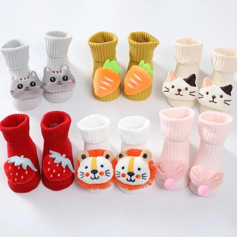 0-1Y Cute 3D Newborn Baby Socks Winter Cartoon Socks Thick Warm Anti Slip Stocking Toddler Kids Soft Cotton Foot Warmers