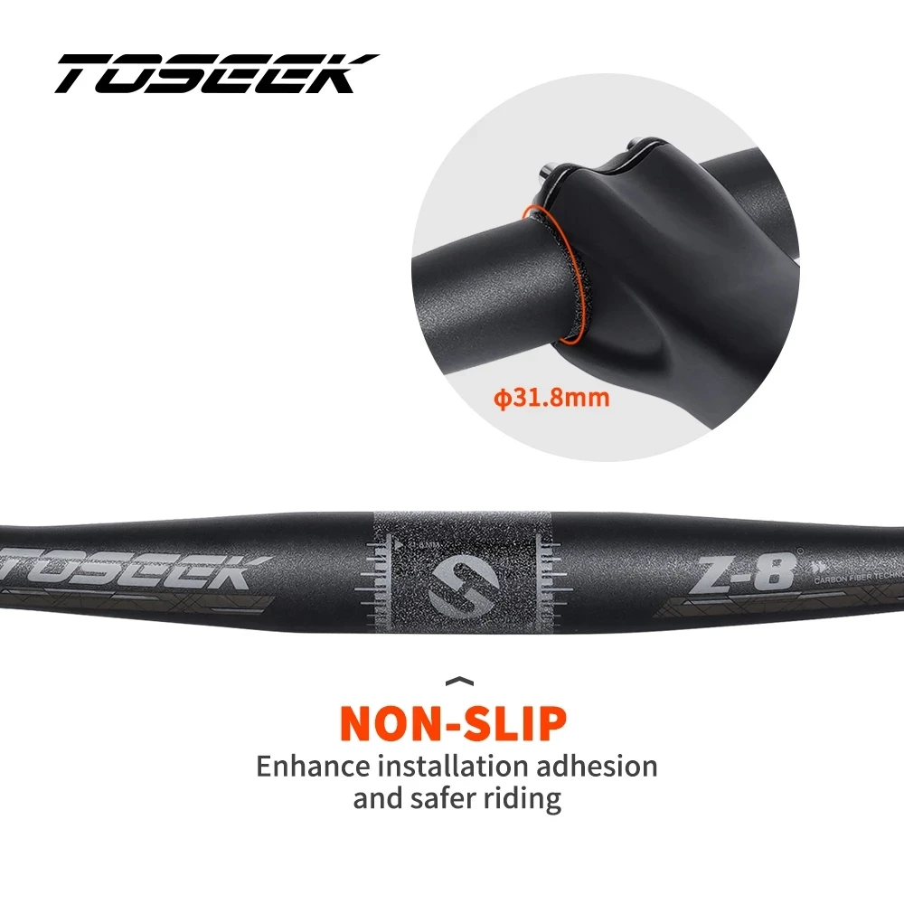 TOSEEK Z-8 Bike MTB Handlebar 31.8mm Carbon Flat Handlebar Lean Back 8 Degrees Width 600/620/640/660/680/700/720/740/760/780mm