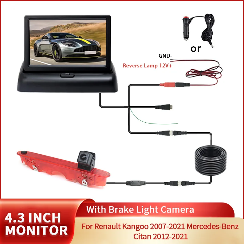 

HD Car Brake Light Reverse Camera With 4.3-inch Car Monitor For Renault Kangoo 2007-2021 Mercedes-Benz Citan 2012-2021