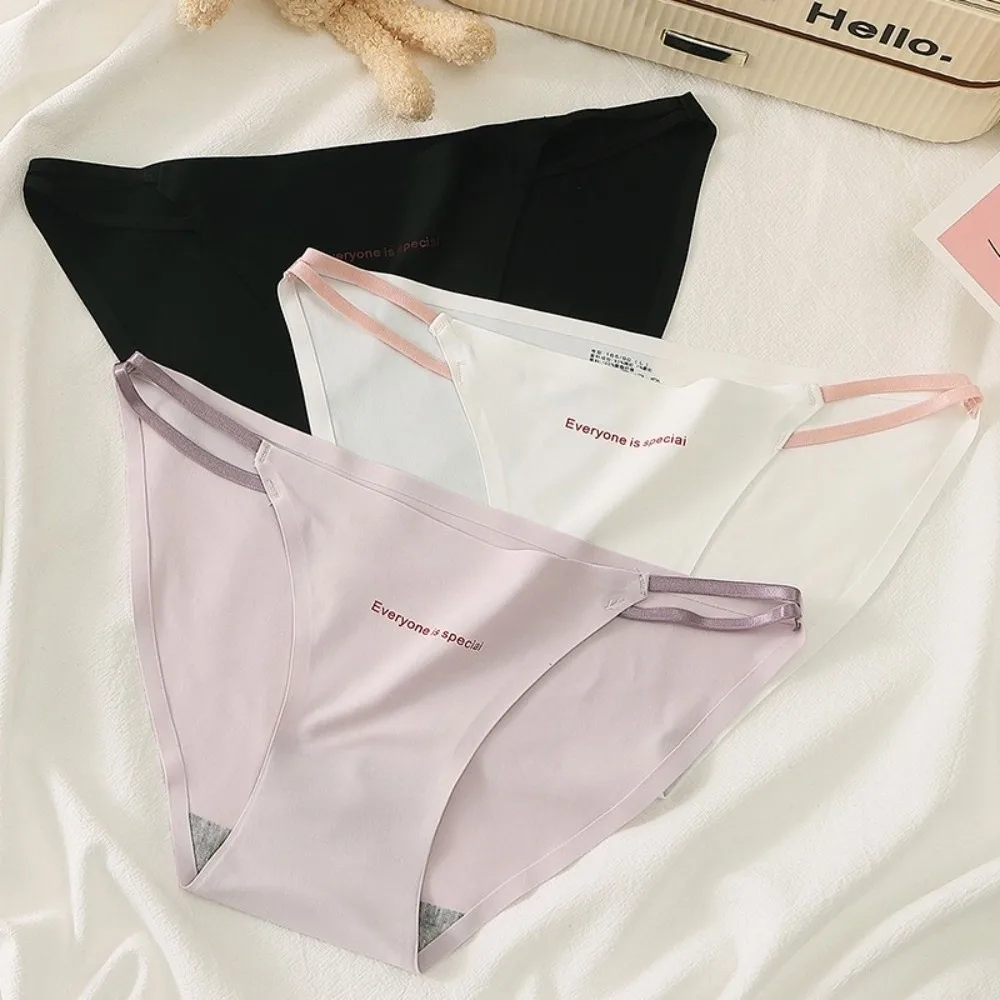 Simple Letter Summer Panties Breathable Low Waist Ice Silk Underwear Thin Strap Women Underwear Lady