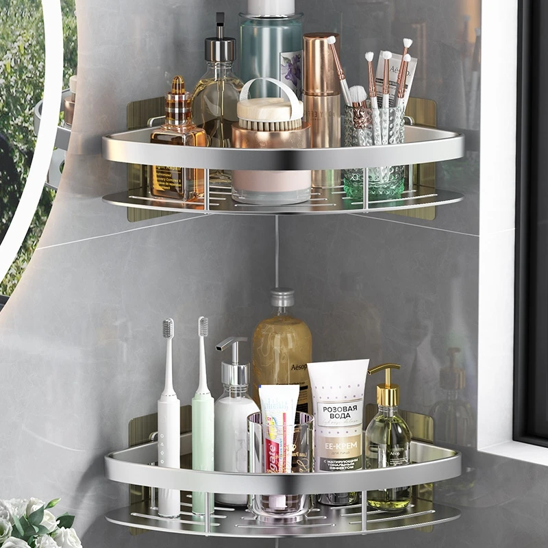 Bathroom Shelf Kitchen Storage Organizer Aluminum Alloy Shampoo Rack Shower Shelf Bathroom Accessories No Drill Shelf