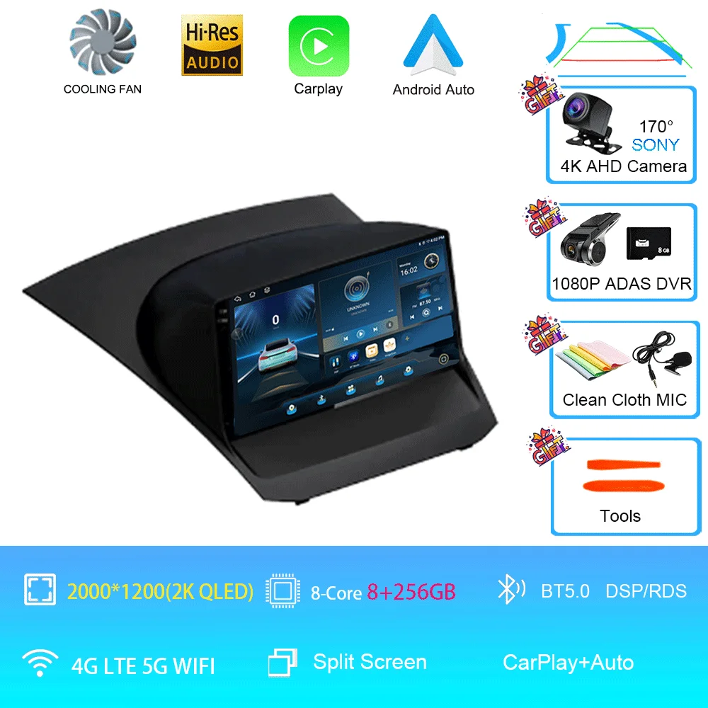 Android 16 voor Ford Fiesta Mk 6 2009 2010 2011 2012 2013 2014 - 2018 Carplay Auto Multimedia autoradio speler WiFi+4G DSP GPS 2DIN