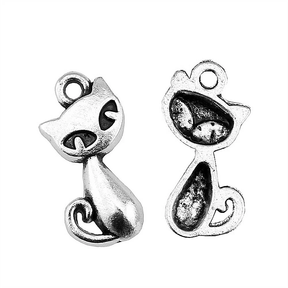 WYSIWYG 20pcs 17x9mm Pendant Cat Cat Charm Pendants For Jewelry Making Antique Silver Color Fox Pendants image 6