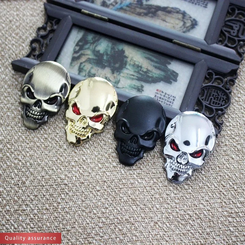 3D Skull Metal Auto Motorcycle Sticker Zinc Alloy Car Decoration Adhesive Skeleton Skull Bone Shape With Chrome Bone Decals