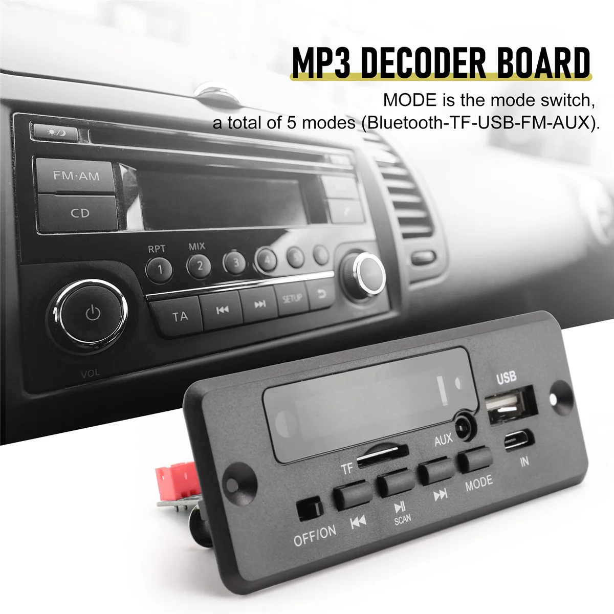 Carro MP3 Player Decodificador Board, Módulo de Rádio FM, Apoio TF, USB, Jogador AUX, Bluetooth 5.0, 2x25W, 50W, 5V-12V