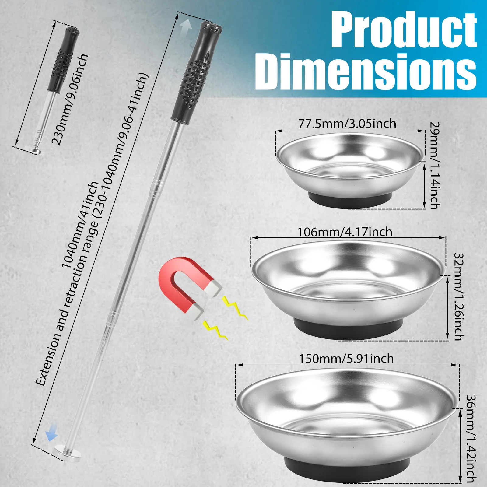 1/4 Pcs Magnetic Pickup Tool Set Telescoping Magnetic Pickup Tools Set Stainless Steel Magnet Flexible Stick for Workshop Garage