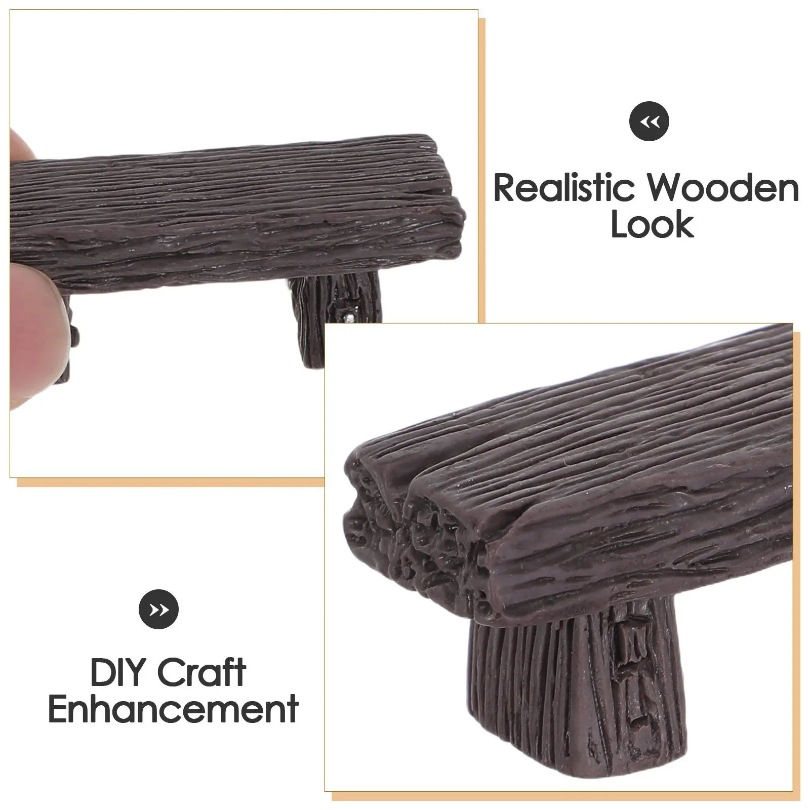 8Pcs Miniature Resin Garden Bench Double Seat Design Real Wood Grain Effect Mini Bench for Craft DIY Fairy Garden