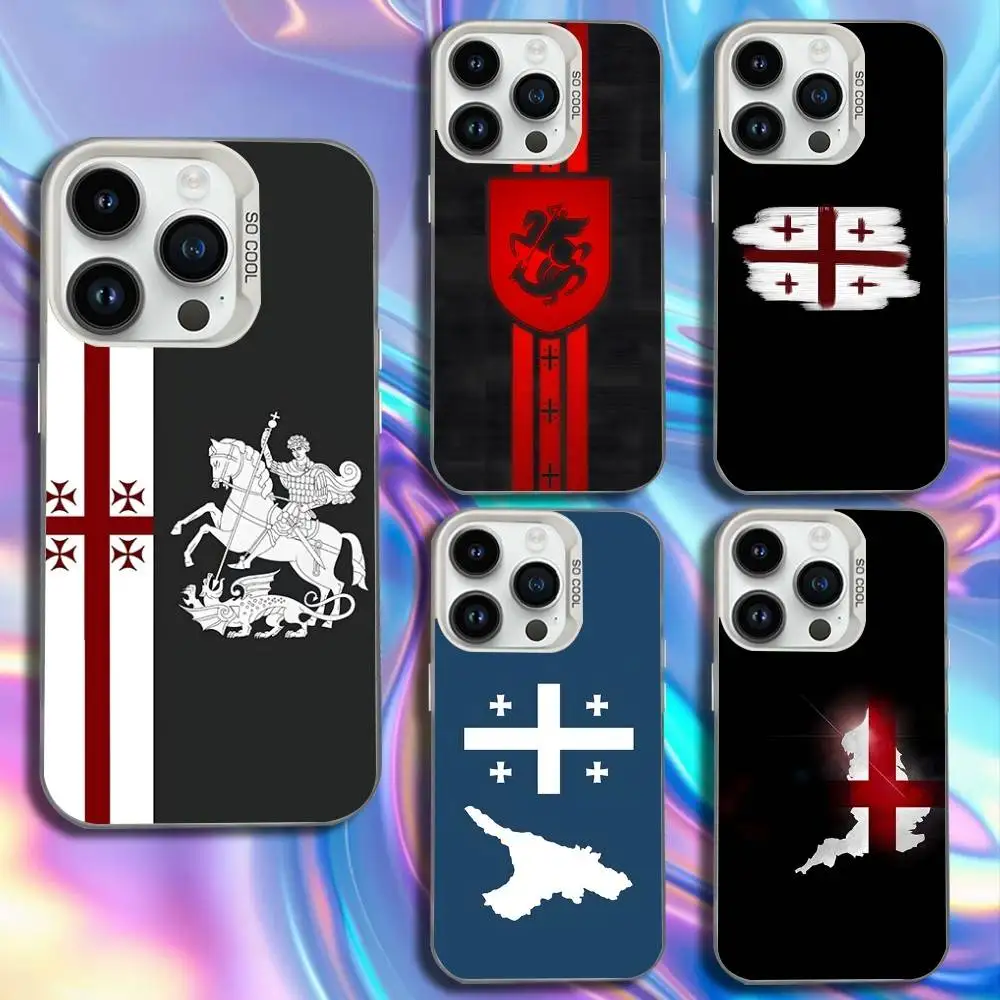 

Georgia Flag Phone Case For iPhone 17,16,15,14,13,12,11,Mini,Pro,SE,MAX White Matte Shockproof Cover