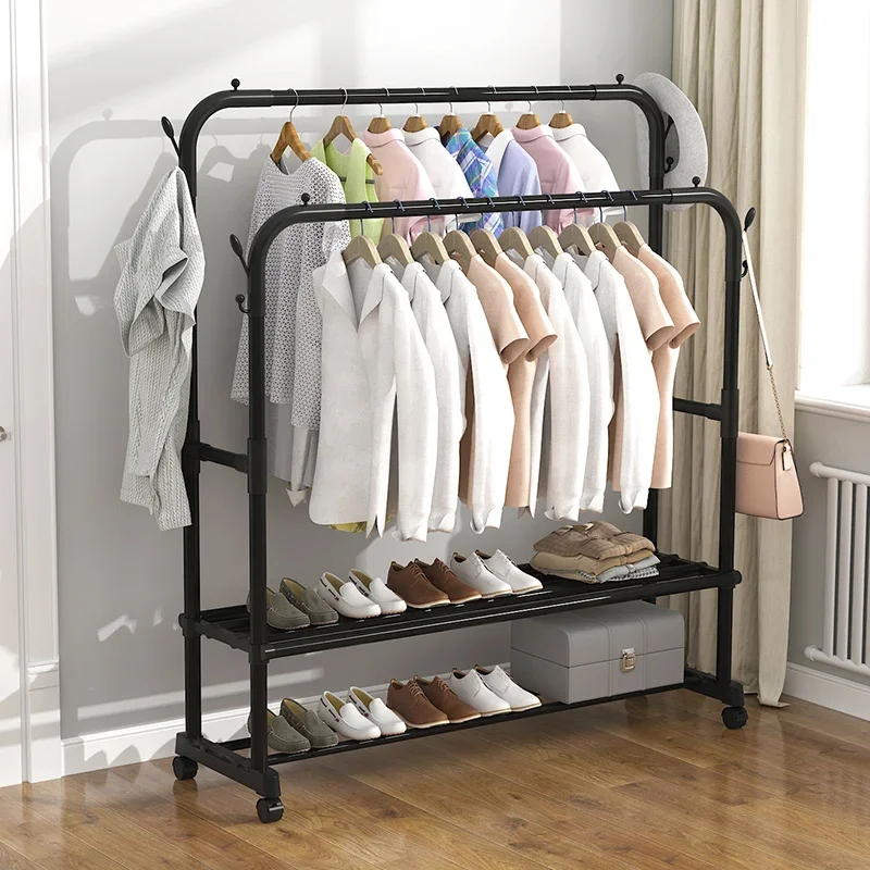 Black Pole Clothes Rack Plastic Stand Closet Floor Bedroom Clothes Hanger Wheels Shelf Colgador De Ropa Garden Furniture