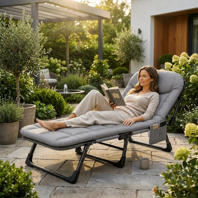 Portable Folding Lounge Chair, Adjustable Reclining Camping Bed, Oversized Outdoor Lounger With Multi-Angle Backrest, Suitable For Camping, Travel, Beach, Patio, Hiking, And Other Leisure Activities, Foldable Portable Lounger,