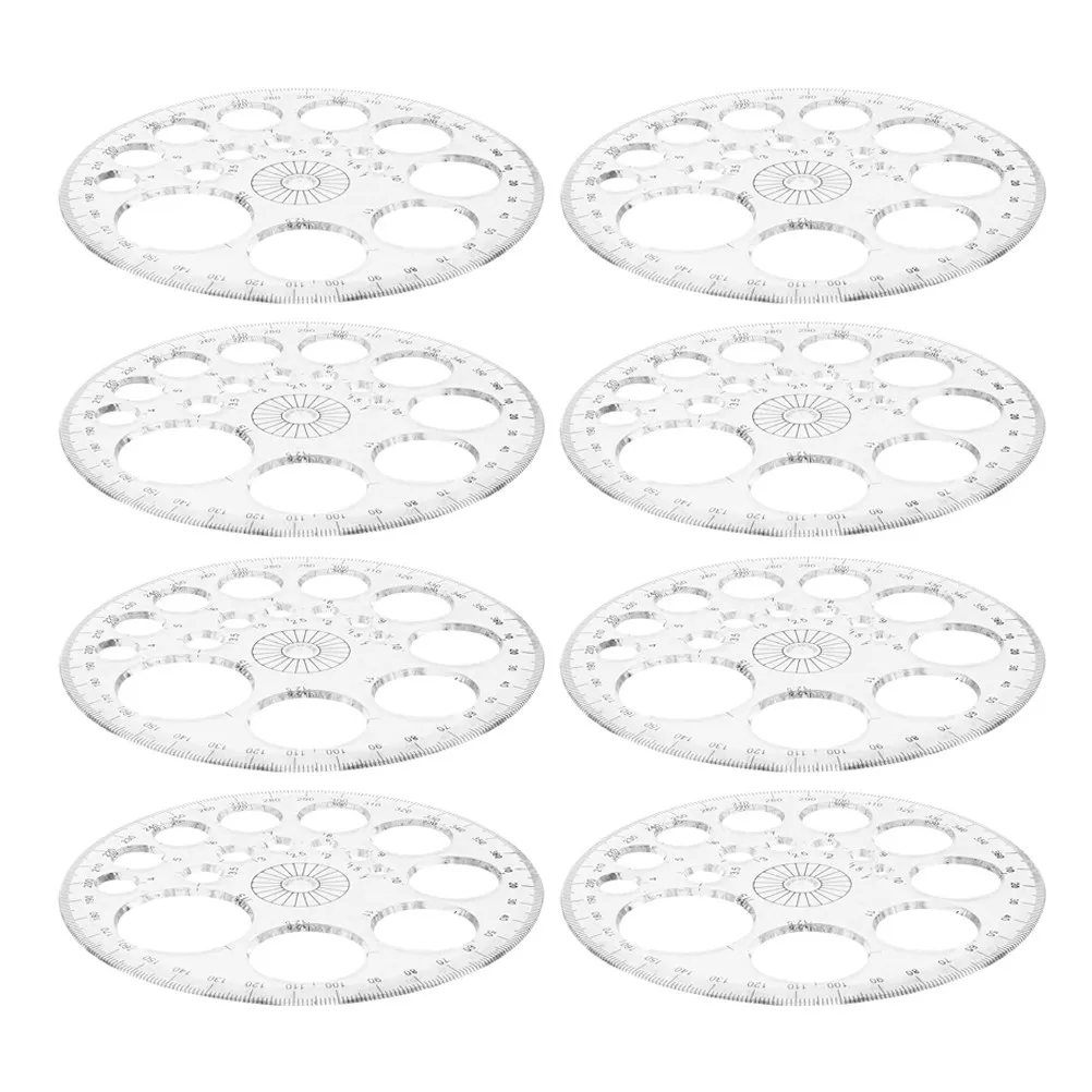 8Pcs Premium 360 Degree Protractor Tool Clear Plastic Circle Protractor for Math Geometry Drafting Interior Design Office School