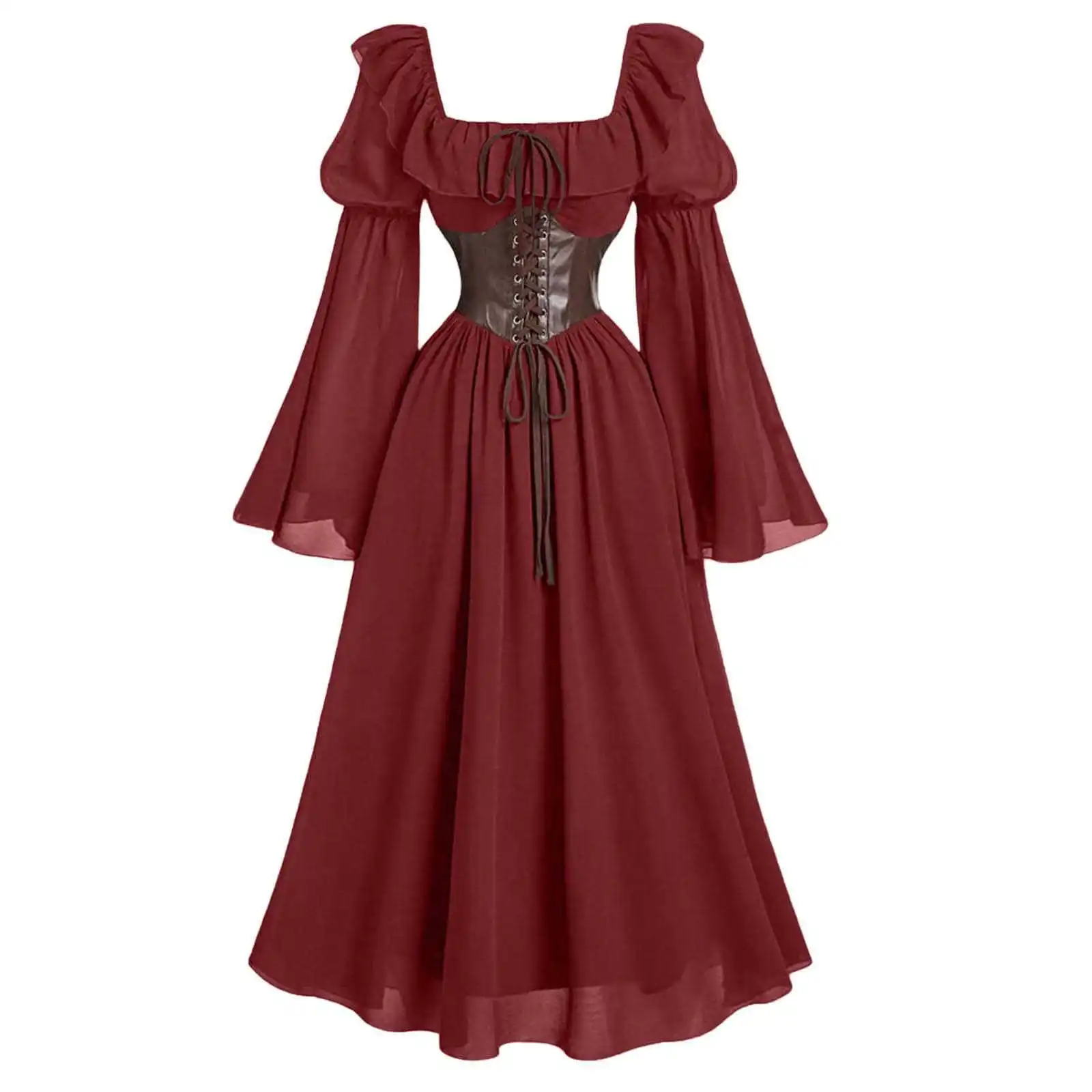 

Vintage Dress Women High Waist A-line Lace Up Autumn Spring French Vintage Prom Robe One Piece Vestidos Mujer New