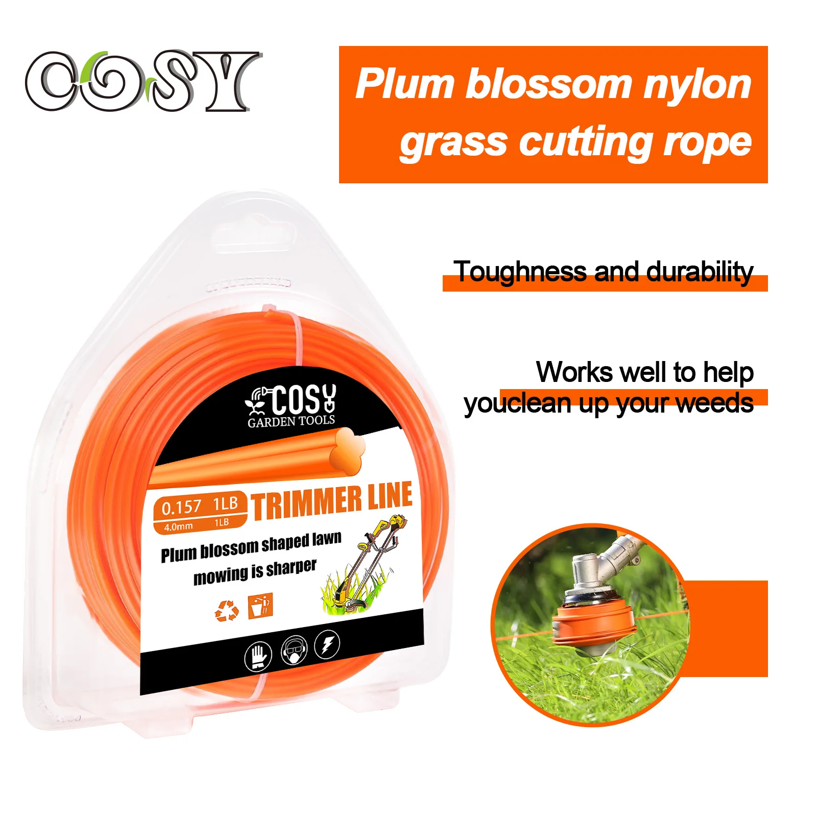 1LB *2.0mm/2.4mm/2.7mm/3mm/3.5m/4mm Grass Trimmer Line Nylon Spiral Brush Cutter Rope Grass Trimmer Line Lawn Mower Replacement