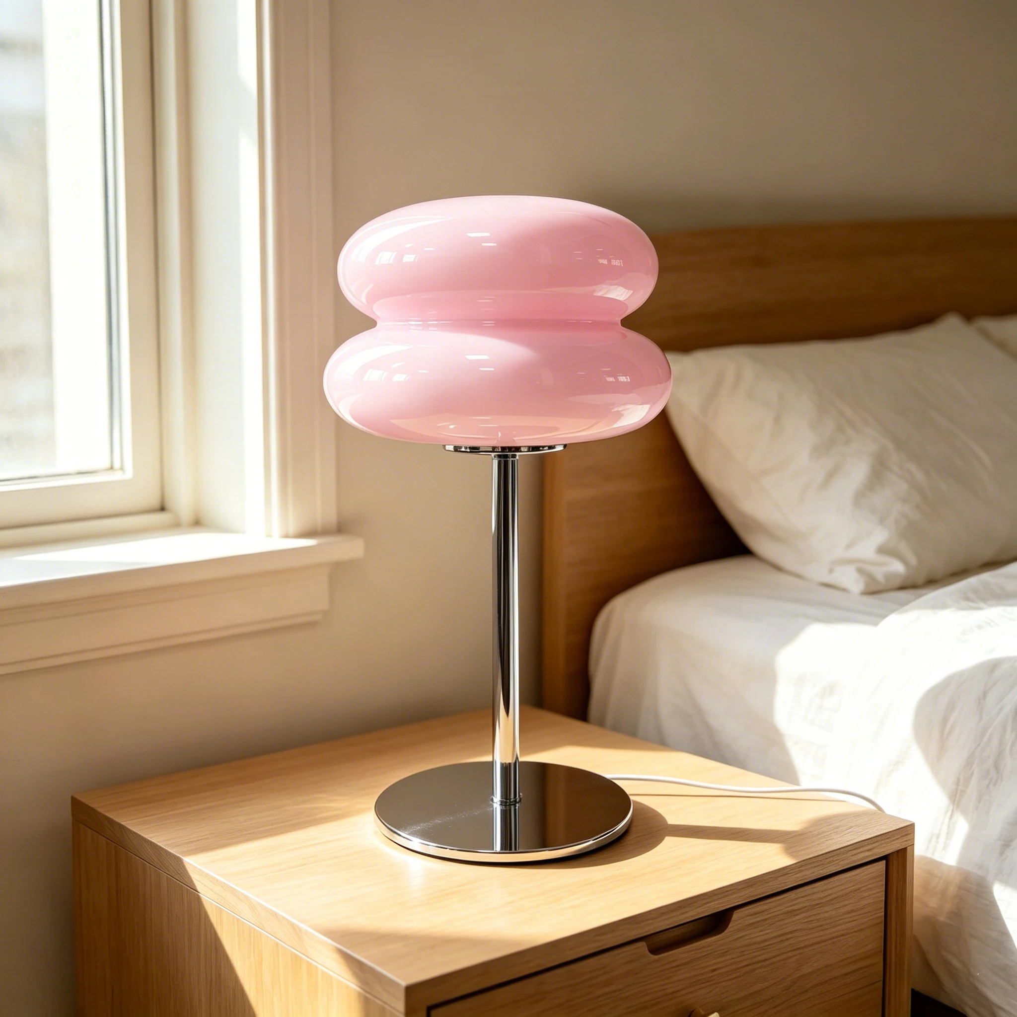 Pink Bubble Table Lamp, USB Dimmable LED Desk Lamp, 3 Color Temperatures, Easy Installation, Mid Century Modern Night Light for Bedroom Living Room Kids Room