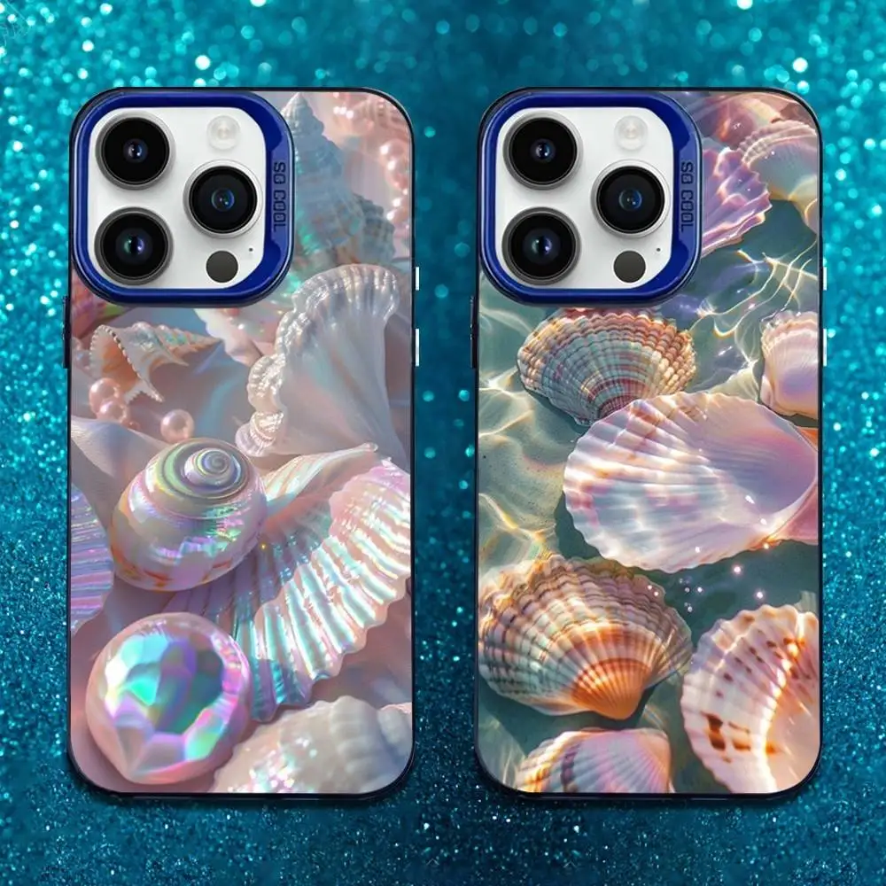 

Pink Shell Starfish Phone Case For iPhone 16,15,14,13,12,11,Mini,XS,Pro,SE,MAX Blue Matte Silicone Cover