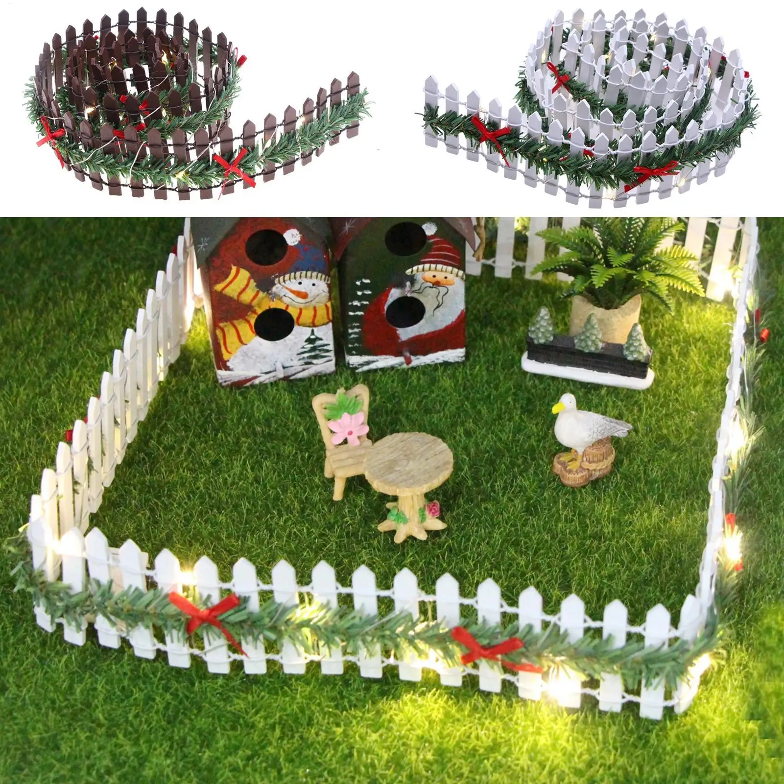 Fence for Christmas Tree Holiday Bowknot LED Wood Barrier Cats Dogs Tree Fence Border for Home Dorm Apartment Fireplace Living